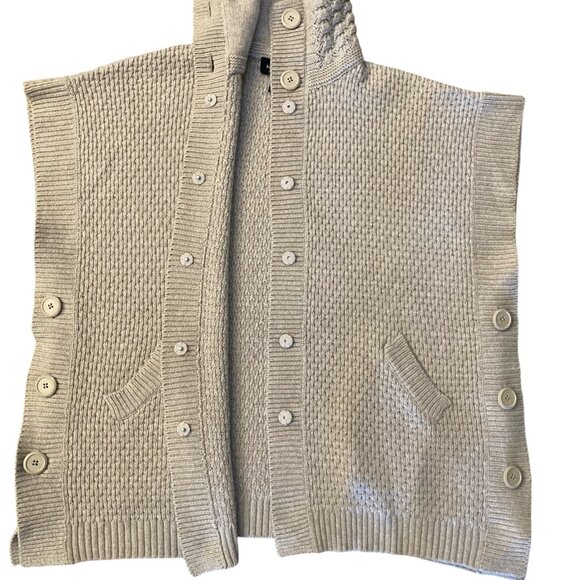 McDuff Light Gray Open Snap Front Poncho Wool Cashmere Mock Neck Sweater S/M - Picture 9 of 15